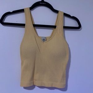 Yellow crop top tank top with built in bra